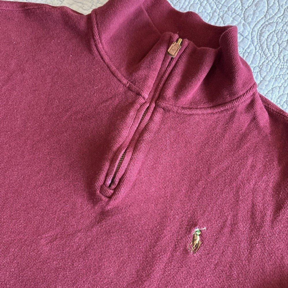 Polo Ralph Lauren Men's Large‎ Estate Rib 1/4 Zip Pullover Sweater Burgundy
